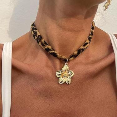 Imagem de Colar de flores para mulheres, bandana de leopardo com charme, colar elegante, acessório de amizade, presentes de Natal para mulheres, joias, Medium, Latão, Sem Pedra Preciosa