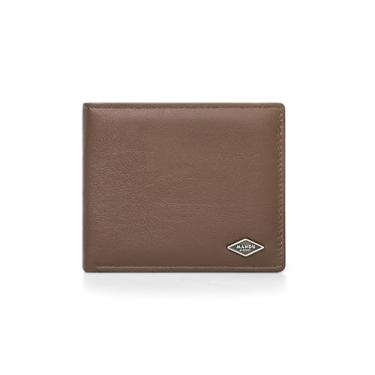 Imagem de Carteira masculina de couro bovino com bloqueio de RFID - para cartões de crédito, dinheiro e moedas, Marrom, 12cm x 9.5cm, Clássico