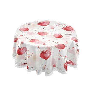 Imagem de SEHANY Toalha de mesa redonda em aquarela cereja 152 cm, tecido lavável sem rugas, toalha de mesa redonda com renda decorativa para restaurante, casamento, acampamento, festa de cinco de maio