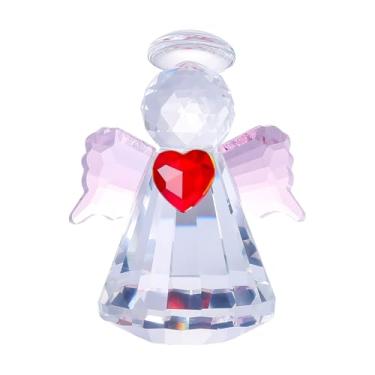 Imagem de RSACCSKY Anjo da guarda de cristal com estatueta de peso de papel decoração de estátua de anjo de vidro ornamentos de arte colecionável presente para mulheres, dia das mães, 7 cm de altura (rosa)