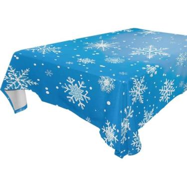 Imagem de KEEPREAL Toalha de mesa de Natal - Toalha de mesa de Natal azul com estampa de floco de neve, tecido resistente a manchas, lavável, retangular 137 x 183 cm (3)