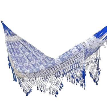 Imagem de Rede de Dormir e Descanso Super Casal Marquesa Algodão Jaguaruana. (Azul Royal e Branco)