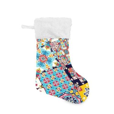 Imagem de GakkiGii Pacote com 2 meias de Natal estilo étnico, decoração grande para pendurar na parede da árvore da lareira, 45 x 31 cm