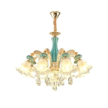 Imagem de Luminária pendente de cristal moderna e minimalista em estilo europeu - Ideal para sala de estar, sala de jantar e quarto (8 lâmpadas)