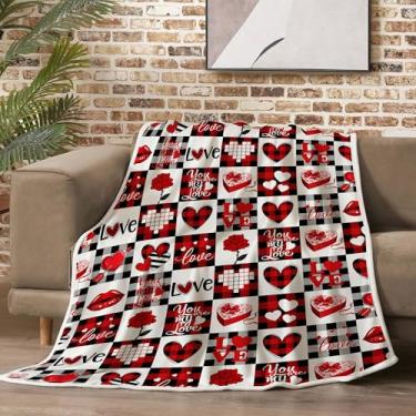 Imagem de Cobertor de presente de Dia dos Namorados para mãe, esposa, super aconchegante, confortável, coração, amor, coração, manta para sofá, cama - Cobertor decorativo xadrez de flanela de luxo, 127 x 152 cm