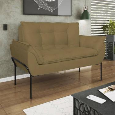 Imagem de Poltrona Sofá Luxo Base Metal Preto Recepção Escritório Capuccino