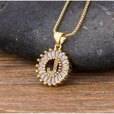 Imagem de Colar Dourado Letra Inicial Strass Brilhante Nome - DCXAM