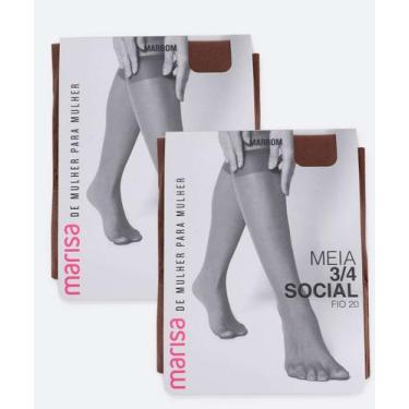 Imagem de Kit 2 Pares Meias 3/4 Feminina Social Fio 20 Marisa-56392, UN, Marrom