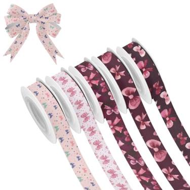 Imagem de SEHANY 5 rolos de fita de Natal 0,59 polegadas 5 jardas fitas de tecido laço rosa festival fitas decorativas de Natal para embrulho de presente faça você mesmo artesanato grinalda decoração de férias