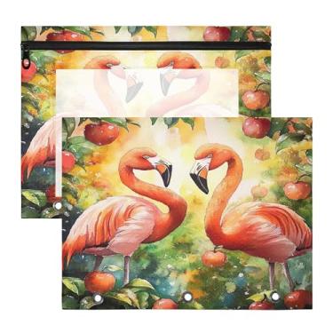 Imagem de SEHANY Pasta de lápis flamingo rosa com 3 anéis - bolsa de documentos com zíper tamanho A4 com janela transparente para sala de aula, escritório, 2 peças