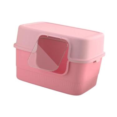 Imagem de IEUDNS Caixa de areia para gatos totalmente coberta, bandeja para areia de gatinhos, fácil de usar, ferramenta de limpeza para animais de estimação, comadre, Rosa