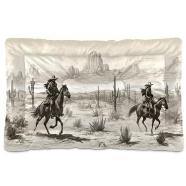 Imagem de SEHANY Cama de cowboy do deserto ocidental para cães e gatos com fundo antiderrapante, caixa de canil, colchão macio para animais de estimação, lavável para cães pequenos, médios e grandes, gatos, 91