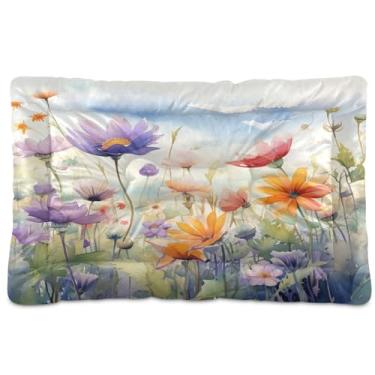 Imagem de SEHANY Cama para cães e gatos com flores silvestres coloridas com fundo antiderrapante, cama de canil, colchão macio para animais de estimação, lavável para cães pequenos, médios e grandes, gatos, 91