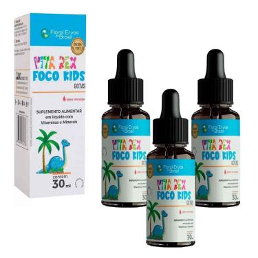 Imagem de Kit 3 Foco Kids Vit B1 B12 Magnésio Selenio Zinco 3x30 ml Morango Floral Ervas do Brasil-Unissex