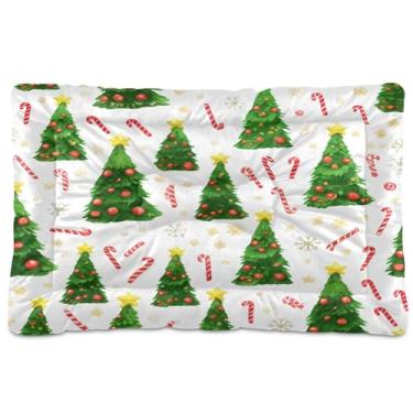 Imagem de SEHANY Cama de árvore de Natal em aquarela para cães e gatos com fundo antiderrapante, caixa de canil, colchão macio para animais de estimação, lavável para cães pequenos, médios e grandes, gatos, 61