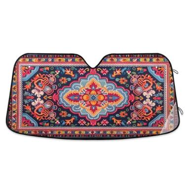 Imagem de ATTX Pára-brisas de carro padrões étnicos africanos 144.8 cm x 80.0 cm escudo solar universal com proteção UV, persiana de janela frontal automática dobrável para sedãs SUVs caminhões #784