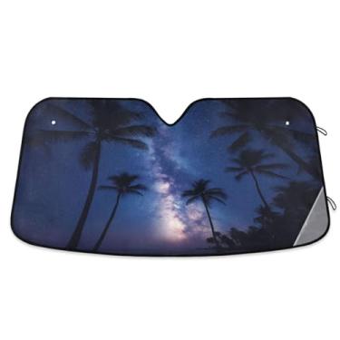 Imagem de ATTX Coqueiros céu estrelado pára-brisa carro 139.7 cm x 70.1 cm escudo solar universal com proteção UV, persiana de janela frontal automática dobrável para caminhões Sedans SUVs #407