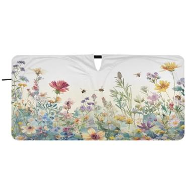 Imagem de Blueangle Guarda-sol para para-brisas de ervas e flores silvestres - 149,9 cm x 76,2 cm dobrável para janela dianteira do carro bloqueia raios UV viseira de sol (614)
