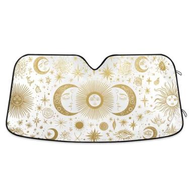 Imagem de ATTX Golden Sun and Moon Para-brisa de carro 144.8 cm x 80.0 cm Escudo solar universal com proteção UV, persiana de janela frontal automática dobrável para caminhões Sedans SUVs #148