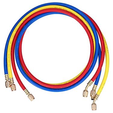 Imagem de Mangueira de carregamento CA Tubo de refrigerante Conjunto de 3 peças Juntas de latão de borracha durável Alta pressão 500 PSI para condicionadores de ar de automóveis Sistemas