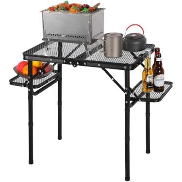 Imagem de REDCAMP Mesa dobrável para churrasqueira de 89 x 40 cm para uso externo com 2 mesas laterais, 4 alturas ajustáveis, portátil, pequena, mesa de suporte para acampamento ao ar livre, interior
