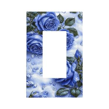 Imagem de Nadoabtm Capas decorativas rosa azul com cristais de gelo, impressão artística, 1 gangue único balancim, placa de interruptor elétrico, placa de cobertura de interruptor de luz, placas de parede Gfci
