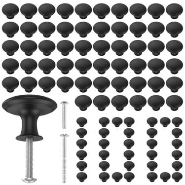 Imagem de 100 maçanetas pretas foscas, puxadores de gaveta redondos, puxadores de passagem resistentes a arranhões para hall e armário fácil instalação, decoração de casa moderna