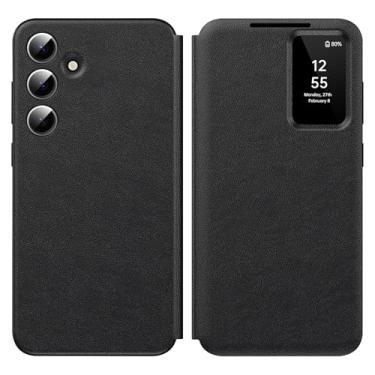 Imagem de Capa para Samsung Galaxy S25 com Smart Small Screen View, S-View, para Samsung S25, capa de janela inteligente, capa protetora de couro rígido flip para Samsung S25 5G (laranja)