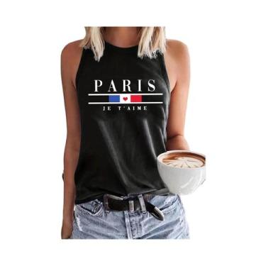 Imagem de Camiseta Regata Feminina De Verão Com Estampa De Letras Paris, Solta, 