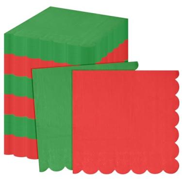 Imagem de Epakh 50 guardanapos de papel de Natal vermelhos e verdes guardanapos de coquetel recortados 16,5 x 16,5 cm, lenços de papel descartáveis para jantar de férias, festa de Natal, casamento, aniversário