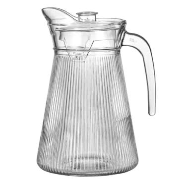 Imagem de Jarra de Vidro com Tampa, Design Ondulado, Transparente, para Água e Sucos, com Alça Ergonômica