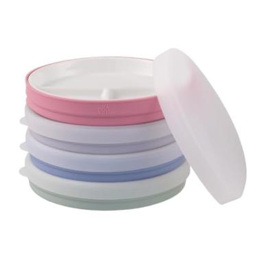 Imagem de Elk and Friends Pratos brancos de porcelana infantil de 17 cm com mangas de silicone | Pratos divididos | Adequado para crianças/crianças pequenas | Segura para micro-ondas e lava-louças |