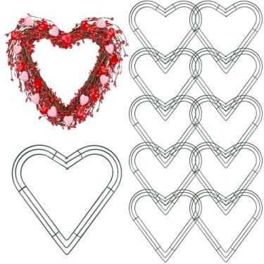 Imagem de Aodaer Pacote com 12 grinaldas de arame de coração de 45,7 cm, guirlanda de metal para coração, guirlanda de flores de arame verde para o dia dos namorados, festa de casamento, decoração de cerimônias