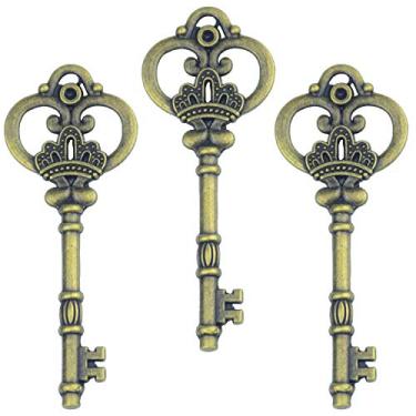 Imagem de Aokbean 20 peças de 3,3 polegadas grandes chaves de esqueleto antigas pingentes a granel em estilo vintage faça você mesmo artesanato para lembrancinhas de festa de casamento de aniversário (bronze antigo)