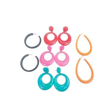 Imagem de Brincos Coloridos Argolas Verão Kit 5 Pares, Cores Variadas