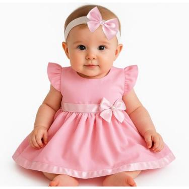 Imagem de Vestido Bebê Menina Princesa Luxo com Faixa Tiara Microfibra Festas - 