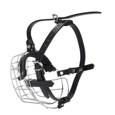 Imagem de Jiawu Protetor Bucal de Cachorro Com Fio de Metal, Focinho de Gaiola Respirável e Seguro para Cães Médios e Grandes, Evita Mordidas para Treinamento, Galvanizado + PU