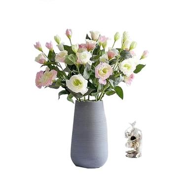 Imagem de LMJYU Flores artificiais, flores falsas, flores artificiais com vaso, flores de seda falsas, arranjos florais para decoração de festa de casamento em casa, escritório