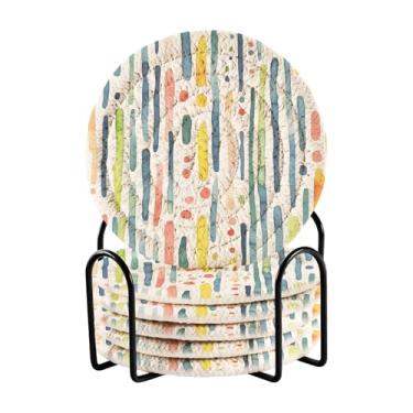Imagem de Wassud Porta-copos com suporte pincel de tinta aquarela pinceladas absorvente conjunto de porta-copos para decoração de casa, proteção de mesa, 6 peças