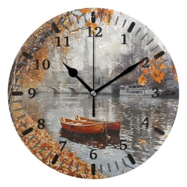 Imagem de CEBUGI 1 edifício 1 relógio de parede operado por bateria relógios redondos silenciosos sem tique-taque relógios de parede para cozinha, banheiro, quarto, escritório, decoração 25,4 cm