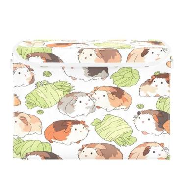 Imagem de CEBUGI Caixotes de armazenamento com tampas, caixa de armazenamento de tecido dobrável, organizador de porquinho-da-índia para prateleiras de quarto de armário de casa 40 x 30 x 39 cm