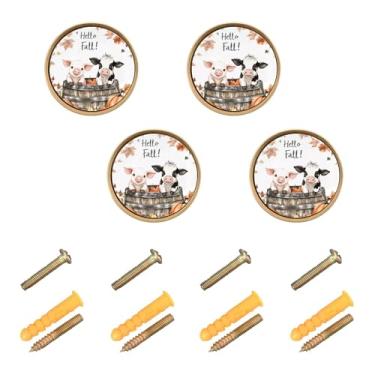 Imagem de xigua 4 peças de vaca sentada em maçanetas de armário de barril de madeira redondas de zinco sólido, puxadores decorativos de 3,5 cm para armário de banheiro, cômoda, armário e guarda-roupa