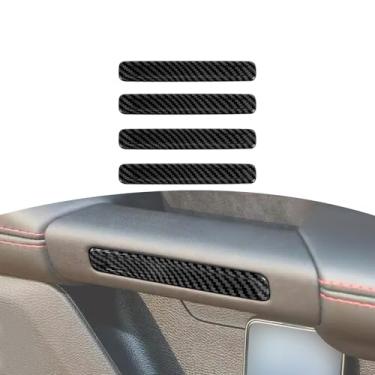 Imagem de JOSHELA Para RAM TRX Tiras de cobertura de acabamento de maçaneta interna para RAM TRX 2018-Present Black Carbon Fiber Acessórios interiores 4 peças