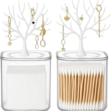 Imagem de Porta Joias com Suporte para Brincos em Forma de Árvore, Plástico Transparente, 10x9x9cm, Branco e Cinza, 125g