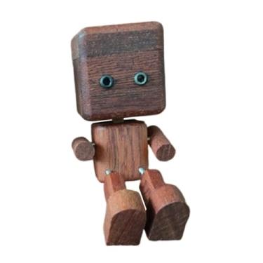 Imagem de Fenteer Estatueta de madeira de homem com pés trêmulos, boneco de madeira, ornamento portátil colecionável para mesa, decoração de painel de carro ou armário, CafÉ