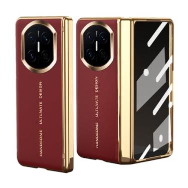 Imagem de FWYANZH Capa galvanizada para Huawei Mate X7, capa de couro com protetor de tela, dobradiça à prova de choque, capa de proteção contra quedas, vermelha, Mate X7