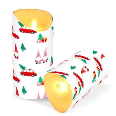 Imagem de ATTX Pacote com 2 velas sem chamas Gnomos Caminhões – Velas LED de 7,6 cm x 15 cm com controle remoto e temporizador para casa, casamento, decoração de acampamento #413