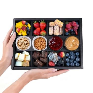 Imagem de ganfaner Caixa de piquenique de 8 compartimentos com tampas, pacote com 10 unidades, bandeja de servir de papelão dividida preta com suporte de ketchup para 4 a 8 pessoas para levar 32 x 23 x 5 cm