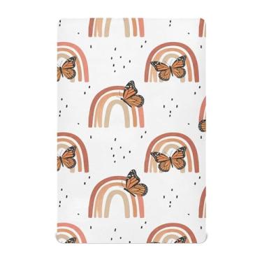 Imagem de Burbuja Lençol de berço de borboletas arco-íris para meninos e meninas, lençol com elástico 71 x 132 cm para colchões de berço padrão e infantil, macio e respirável