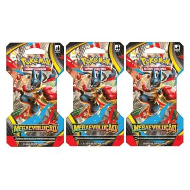 Imagem de Kit 3 Blister Unitário Pokémon Mega Evolução TCG Original Criança Jogo Estratégia RPG Geek Coleção